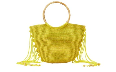 Sensi Studio Bamboo Handle Handbag In Yellow