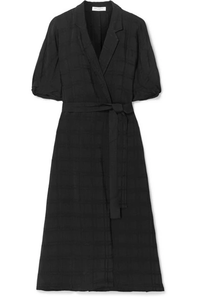 Equipment Anitone Satin-jacquard Wrap Midi Dress In Black