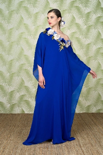 Badgley Mischka Couture Long Sleeve Silk Chiffon Caftan Gown In Bright  Violet | ModeSens