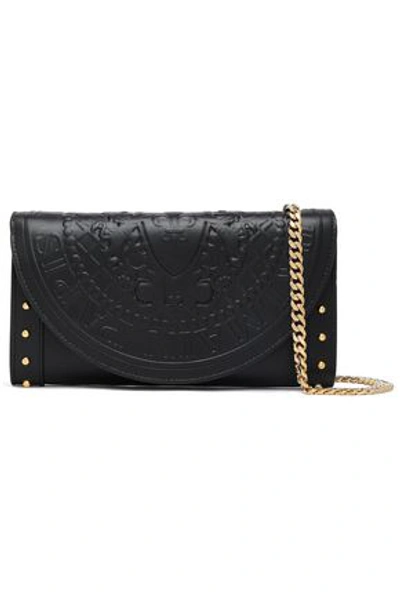 Balmain Studded Embossed Leather Wallet In Black