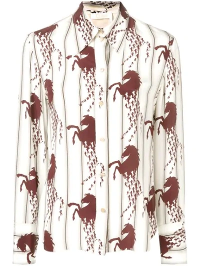Chloé Long-sleeve Button-front Horse-print Viscose Jersey Blouse In White
