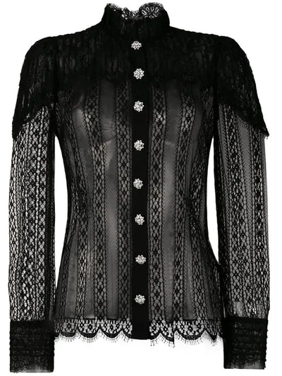 Dolce & Gabbana Crystal-embellished Chantilly-lace Blouse In Black