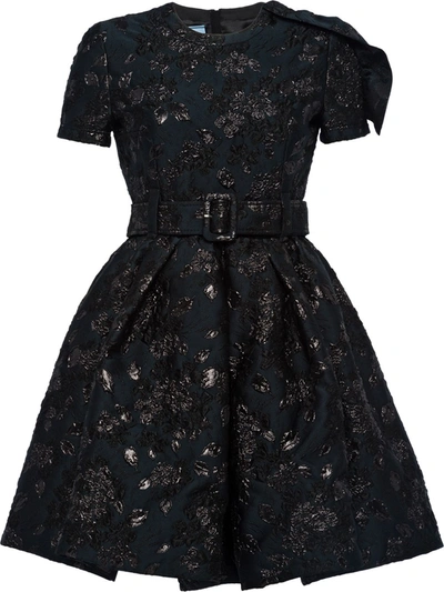 Prada Bouquet-brocade Flared Mini Dress In Black