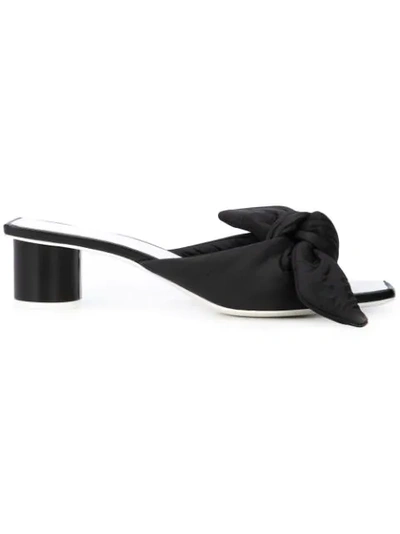 Jil Sander Padded Knot-front Satin And Leather Mules In Black