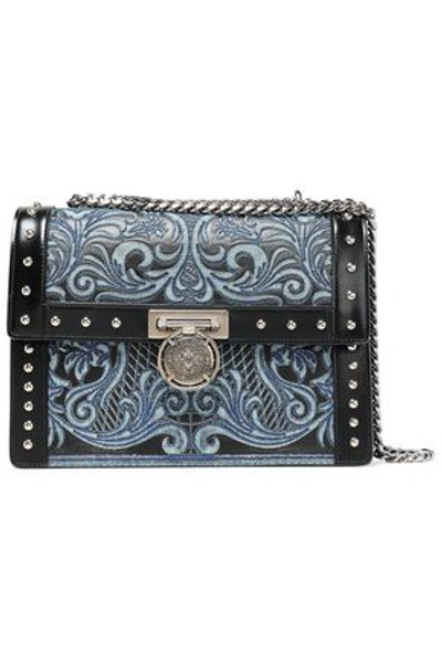 Balmain Woman Studded Embroidered Leather Shoulder Bag Black