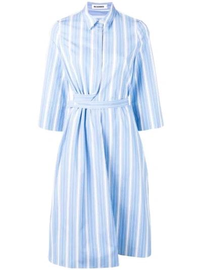 Jil Sander Grandeur Striped Cotton Dress In Pastel Blue