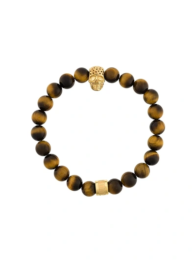 Northskull Yellow Tiger Eye And Gold Atticus Skull Bracelet In Brown