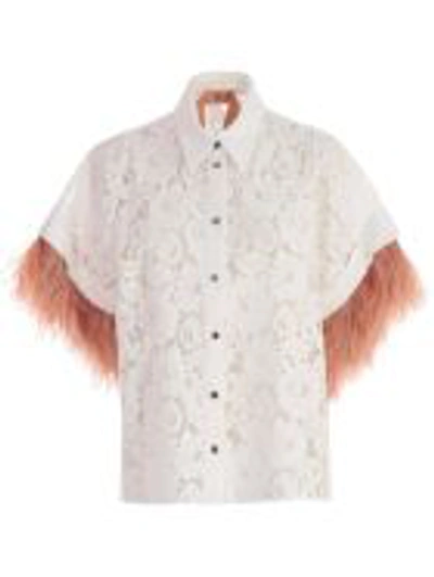 N°21 Fringed Sleeve Lace Blouse In Cream
