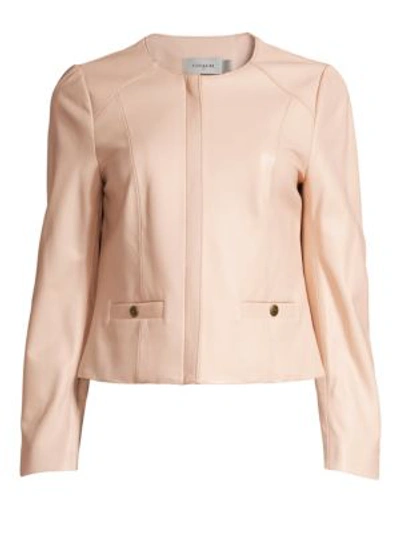 Coach Light Feminine Zip-front Lambskin Leather Jacket In Powder Pink