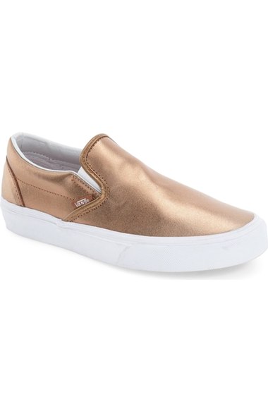 rose gold slip on vans womens