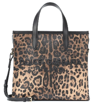 Dolce & Gabbana Logo Leopard Print Shopping Tote - Brown In Multi