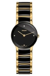 Rado Centrix Diamond Bracelet Watch, 23mm In Black/ Gold