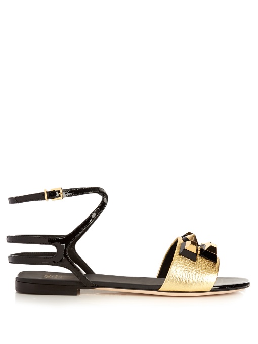 Fendi Rainbow Embellished Metallic And Patent-leather Sandals In ...