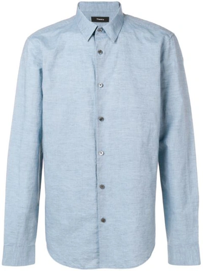 Theory Men's Irving Essential Linen & Cotton Shirt In Blue