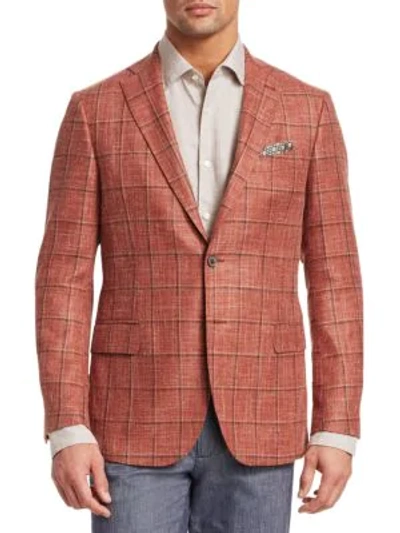 Saks Fifth Avenue Collection Plaid Sportcoat In Orange