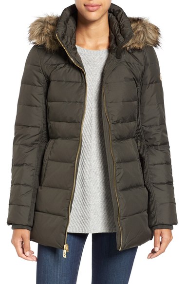 michael michael kors petite faux fur hooded down coat
