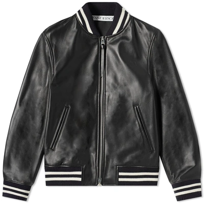 Jw Anderson High Shine Leather Ribbed Jacket In Black