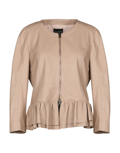 Atos Lombardini Leather Jacket In Sand