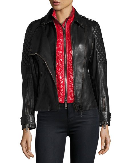 Burberry Kirden 3-in-1 Quilted Leather Moto Jacket W/ Removable Vest, Black  | ModeSens
