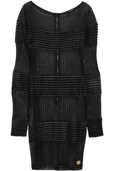 Balmain Ribbed-knit Mini Dress In Black