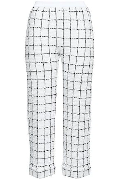 Balmain Woman Checked Intarsia-knit Slim-leg Pants White