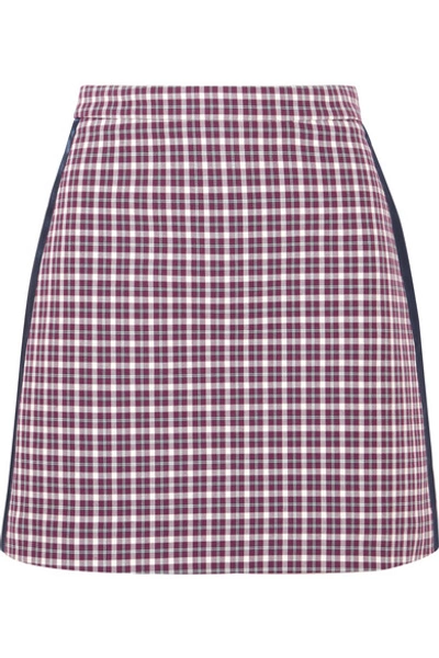 Burberry Satin-trimmed Checked Cotton-blend Mini Skirt In Red
