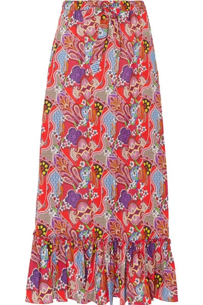 Etro Printed Cotton-voile Maxi Skirt In Red