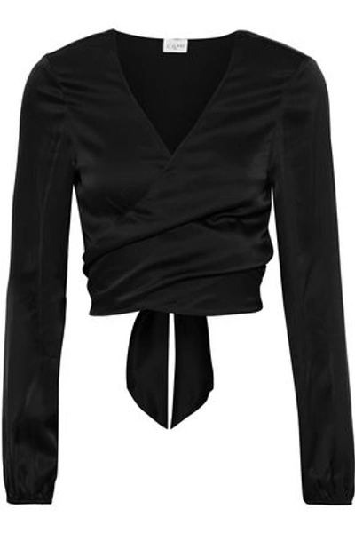Cami Nyc Woman The Lexi Cropped Silk-charmeuse Wrap Top Black