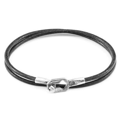 Anchor & Crew Shadow Grey Tenby Silver & Round Leather Bracelet