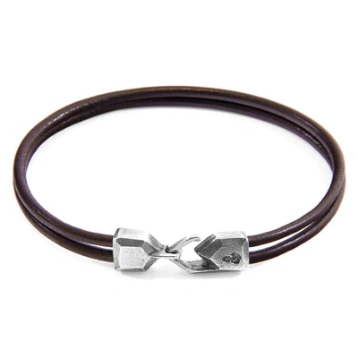 Anchor & Crew Mocha Brown Cromer Silver & Round Leather Bracelet