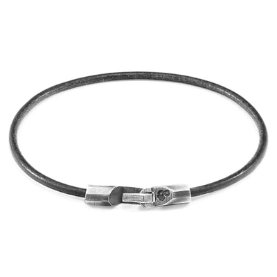 Anchor & Crew Shadow Grey Talbot Silver & Round Leather Bracelet