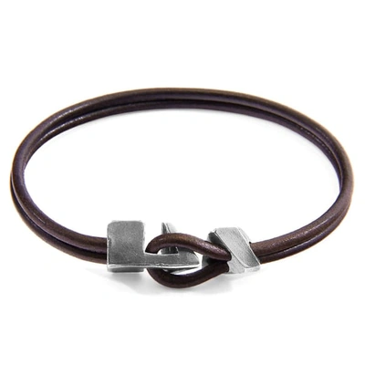 Anchor & Crew Mocha Brown Brixham Silver & Round Leather Bracelet