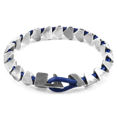 Anchor & Crew Azure Blue Brixham Maxi Silver & Round Leather Bracelet