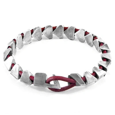 Anchor & Crew Red Bordeaux Brixham Maxi Silver & Round Leather Bracelet