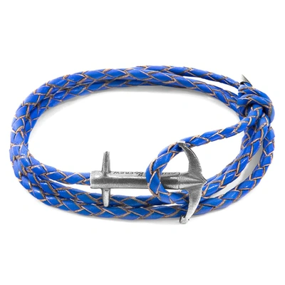 Anchor & Crew Royal Blue Admiral Anchor Silver And Braided Leather Bracelet In &