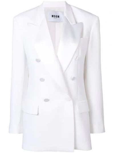 Msgm Double-breasted Crêpe Blazer In White