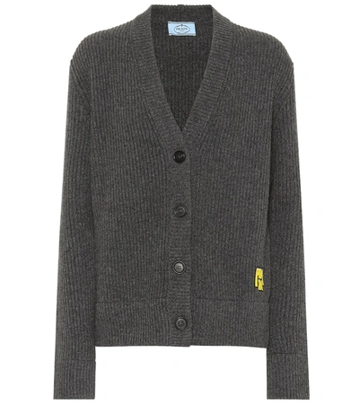 Prada Ribbed Wool And Cashmere Cardigan In Grey