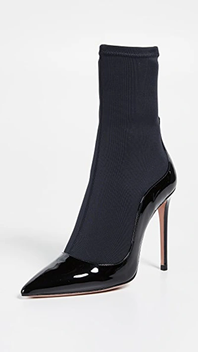 Aquazzura Zen Stretch-knit And Patent-leather Ankle Boots In Black