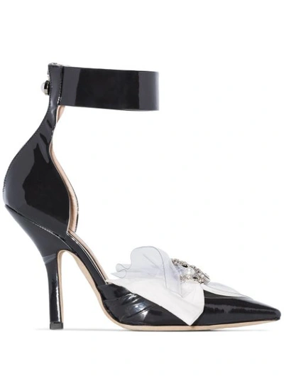 Midnight 00 105 Brooch Bow Ankle Strap Pumps In Black