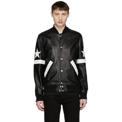 Givenchy Black Leather Star & Stripe Bomber Jacket | ModeSens