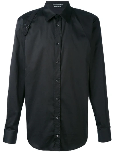 Alexander Mcqueen Slim-fit Harness-detailed Piqué-panelled Cotton-poplin Shirt In Black