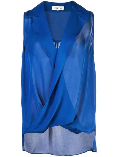 L Agence Freja Wrap-front Sleeveless Silk Blouse In Blue