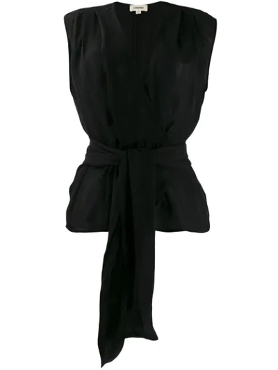 L Agence Clemence Shirred Tie-waist Sleeveless Wrap Blouse In Black