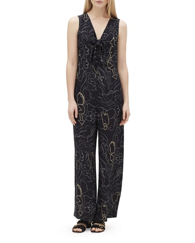 Lafayette 148 Adelphi Progressive-print V-neck Sleeveless Jumpsuit In Black Multi