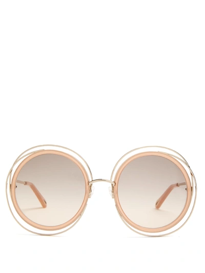 Chloé Carlina Trimmed Round Sunglasses In Brown