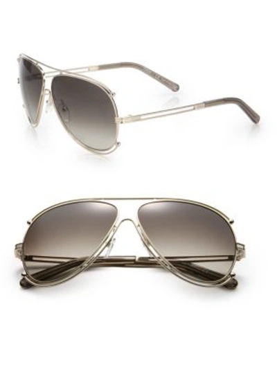 Chloé Isidora Aviator Sunglasses, 61mm In Gold/brown Gradient Lens