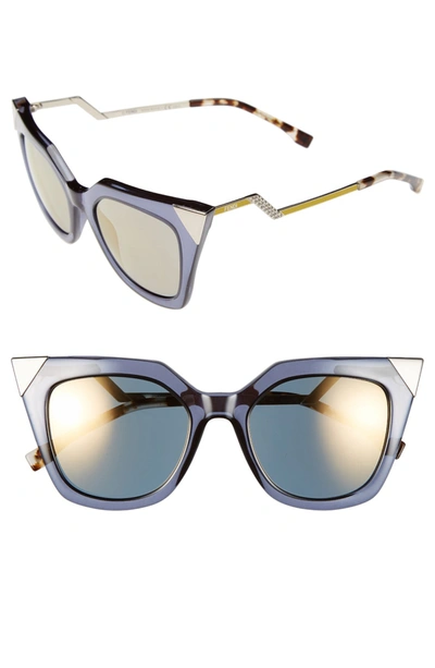 Fendi 52mm Cat Eye Sunglasses - Blue/ Grey In Blue/gold Mirror