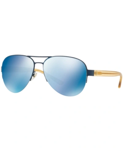 Tory Burch Mirrored Iridescent Aviator Sunglasses In Blue