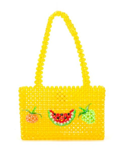 Susan Alexandra Healthy Fruits Appliqué Beaded Bag In Yellow