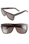 Saint Laurent Sl1 59mm Flat Top Sunglasses In Havana/ Smoke